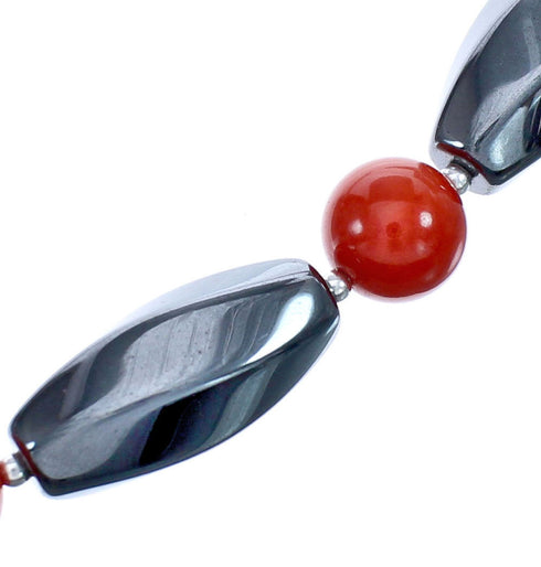 Coral Hematite Authentic Sterling Silver Bead Southwest Necklace BX120507
